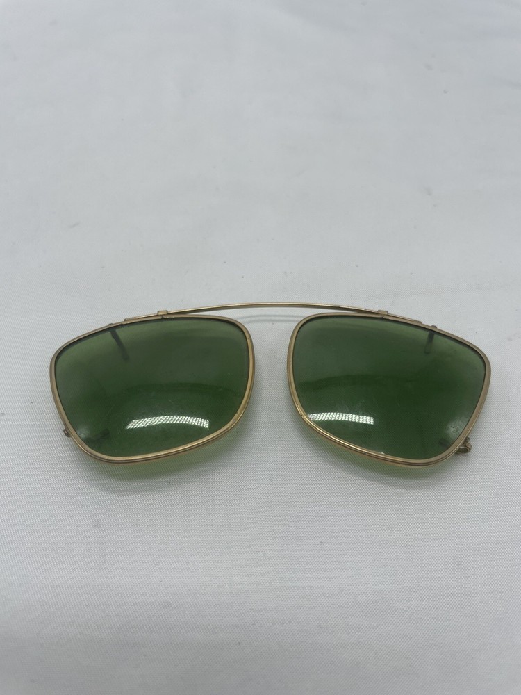Antique Clip On Sunglasses Polarized Eyeglasses Wire Rim Gold Color Green Lenses