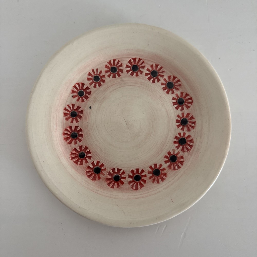 Studio Pottery Ceramic Artist Signed Side Plate Red Stamped Art Handmade Painted