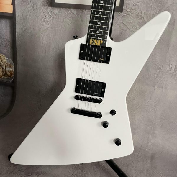 6-Strings White Explorer Electric Guitar Solid Body H-H Pickups Black Hardware