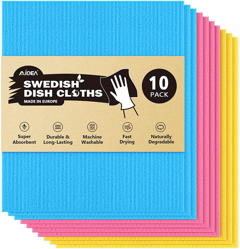 Swedish Dishcloths 10-Pack Reusable Eco-Friendly Kitchen Towels  