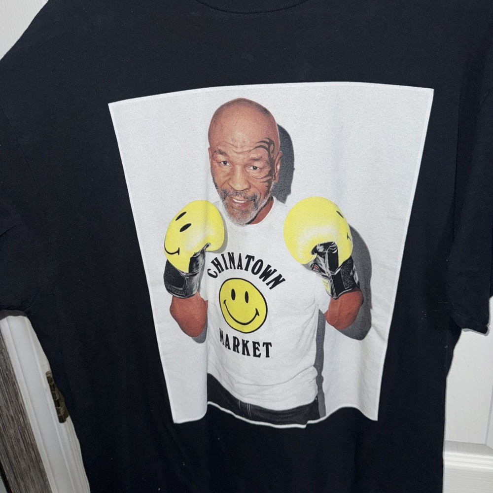 Chinatown Market Mens Mike Tyson T-Shirt XL Black Boxing Smiley Face Graphic Tee