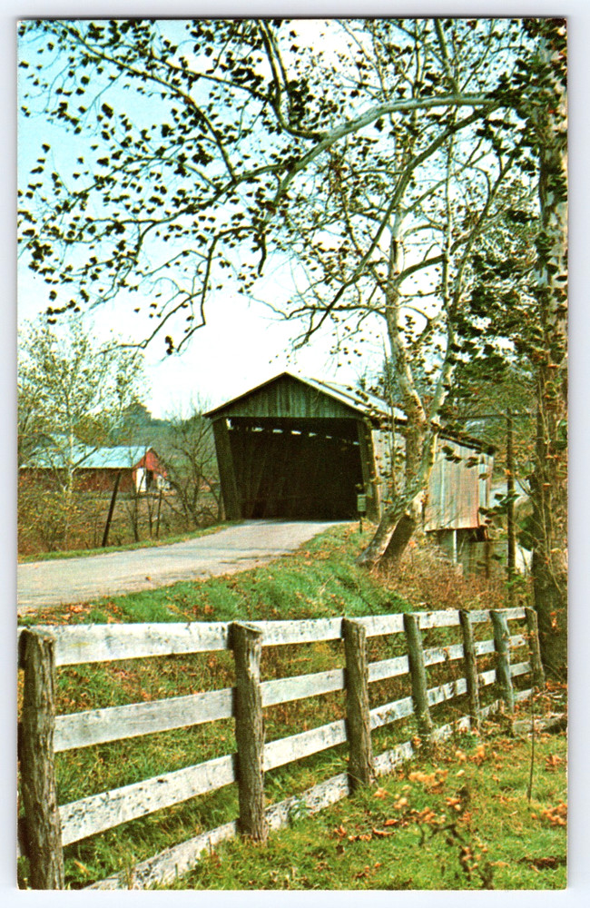 Vintage Postcard Covered Bridge Cherry Fork Creek Harshaville Adams County Ohio