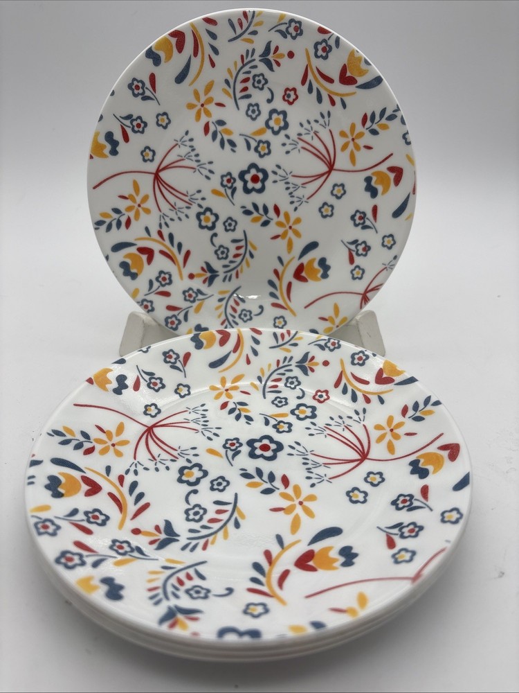 Set of 4 Retired Corelle Signature PRAIRIE GARDEN RED Salad Plates  6 3/4