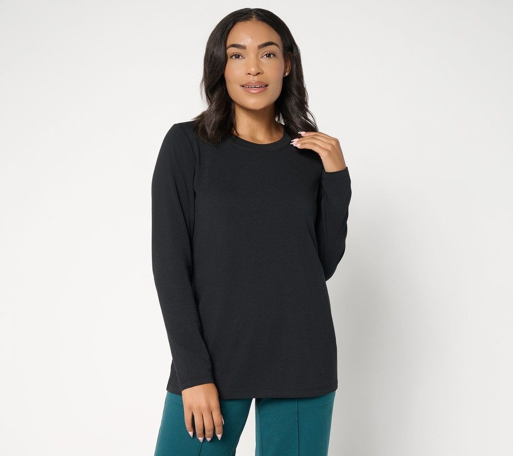 Denim & Co. Women's Top Sz XL Essentials So Soft Jersey Round Neck Black A701426