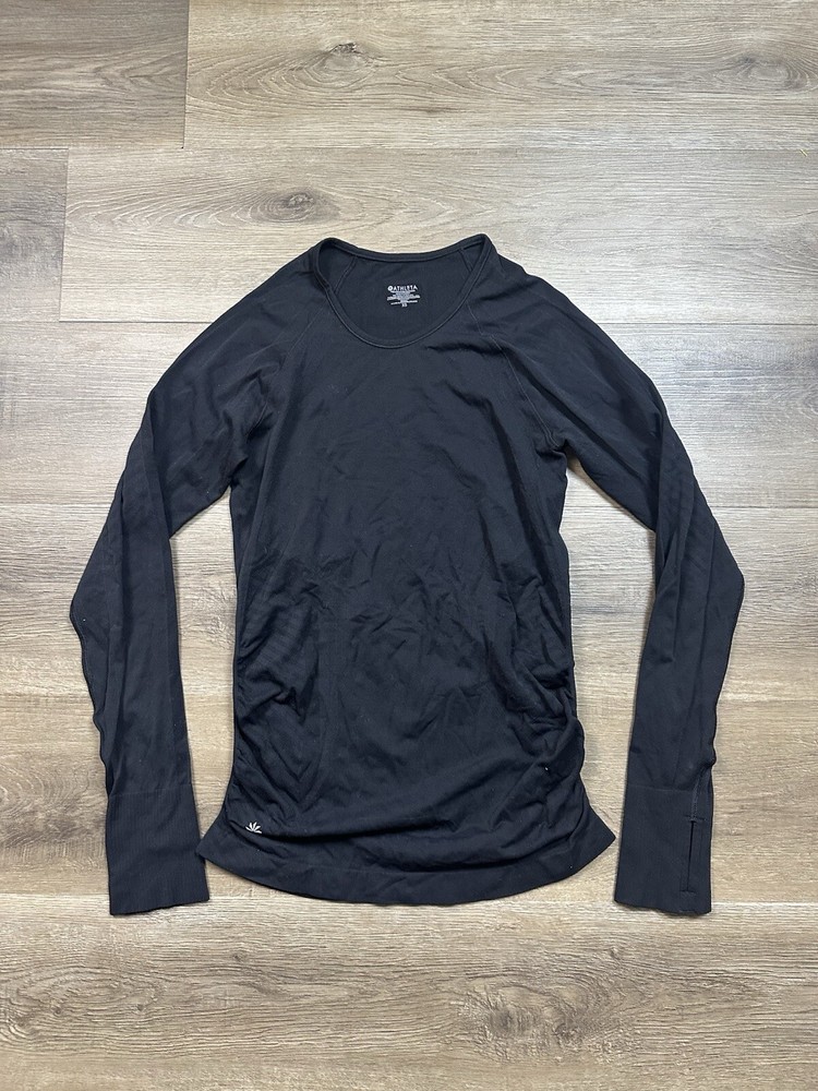 Athleta Top Women XS Black Long Sleeve Stretch Running Thumbholes Speedlight