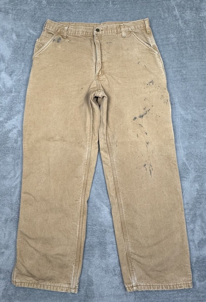 Vintage Carhartt Carpenter Pants Mens 38x30 (36x30) Brown Fleece Lined Work READ