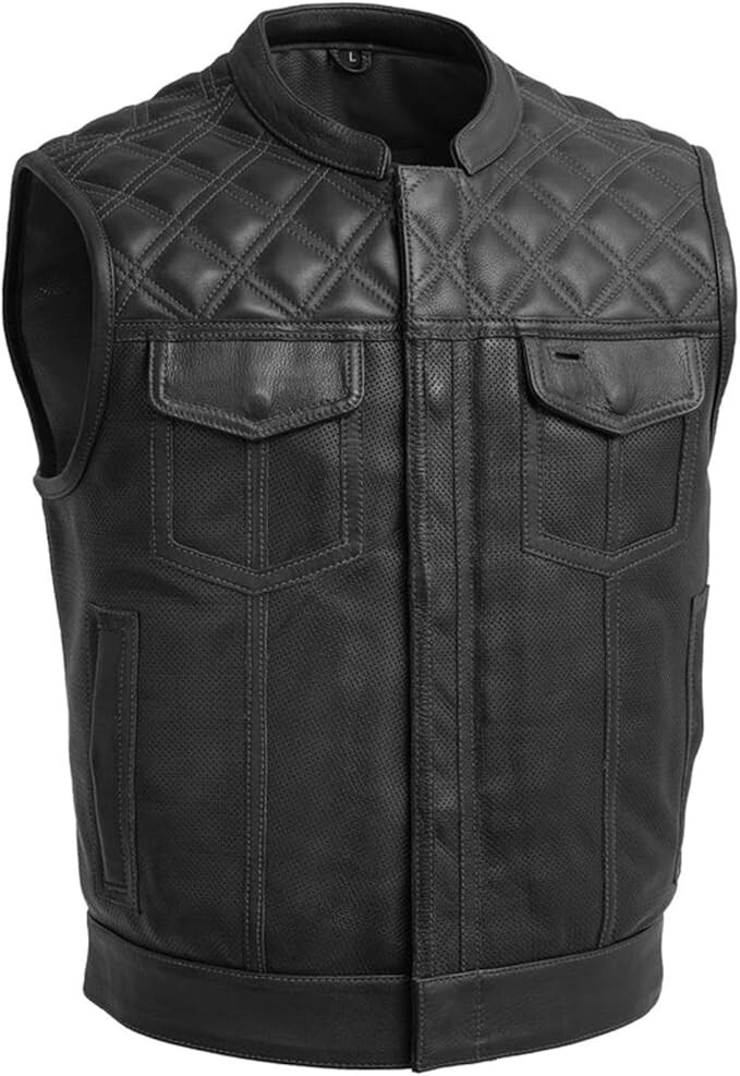 Men's Motorcycle Riding Leather Vest -  Anarchy Cafe Race Hunt Club Biker Vest