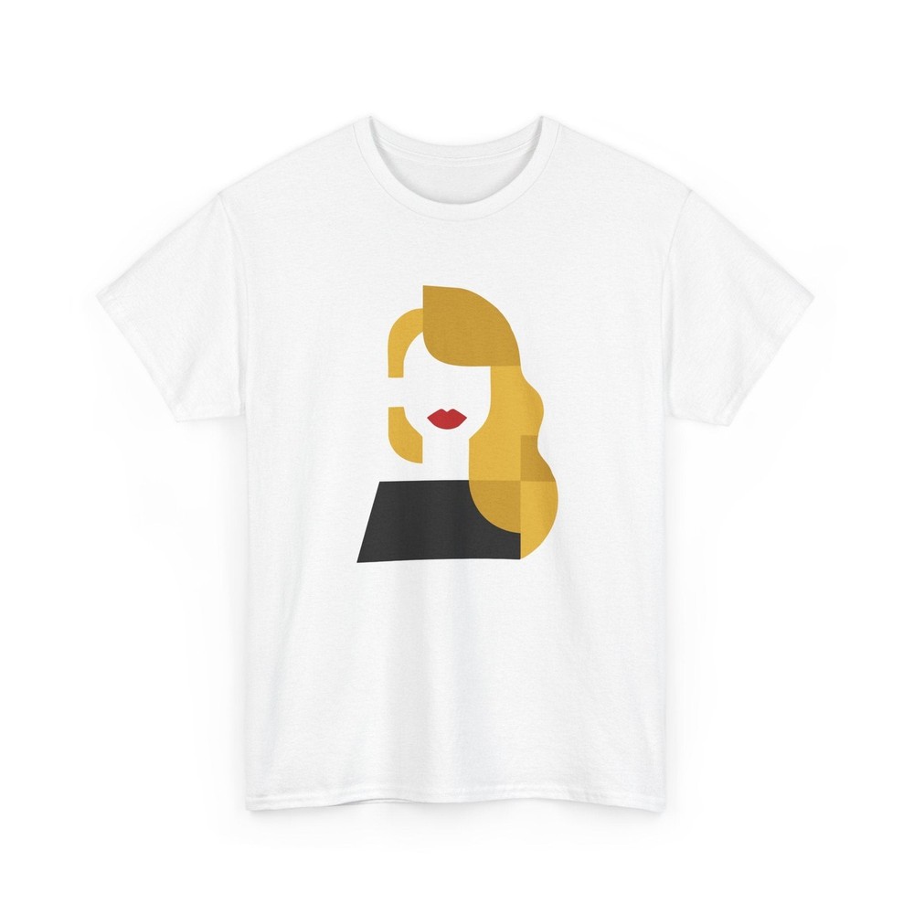 Abstract Blonde Woman Graphic T-Shirt White Crew Neck Minimalist Art Tee-image