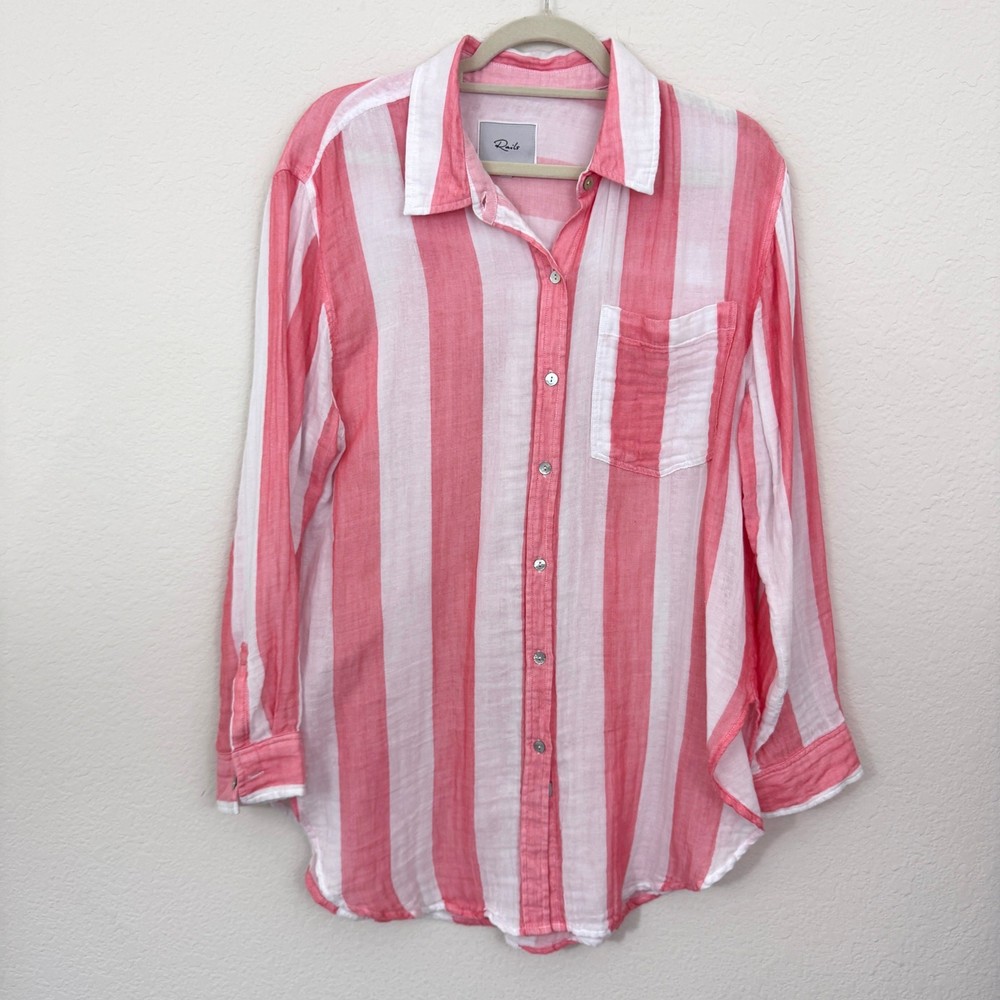 Rails Womens Jaylin Button Tunic Top Shirt Sz L 100% Organic Cotton Playa Stripe