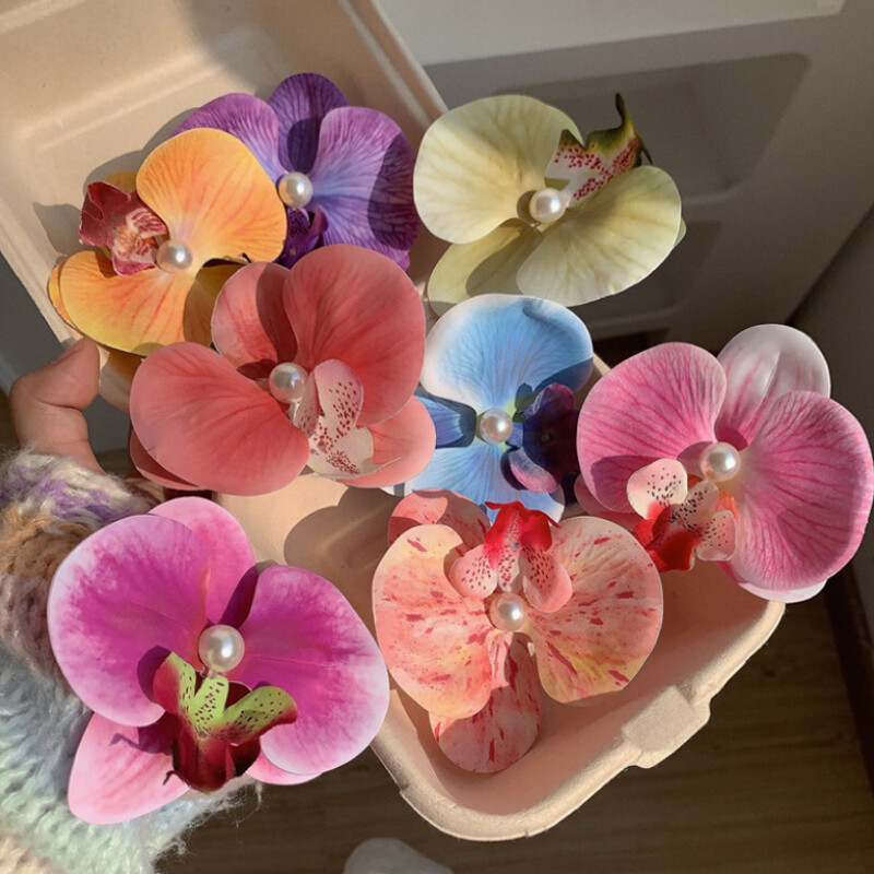 8.5cm Orchid Hair Clip For Woman Artificial Flower Hairpins Cute Wedding Parth^a