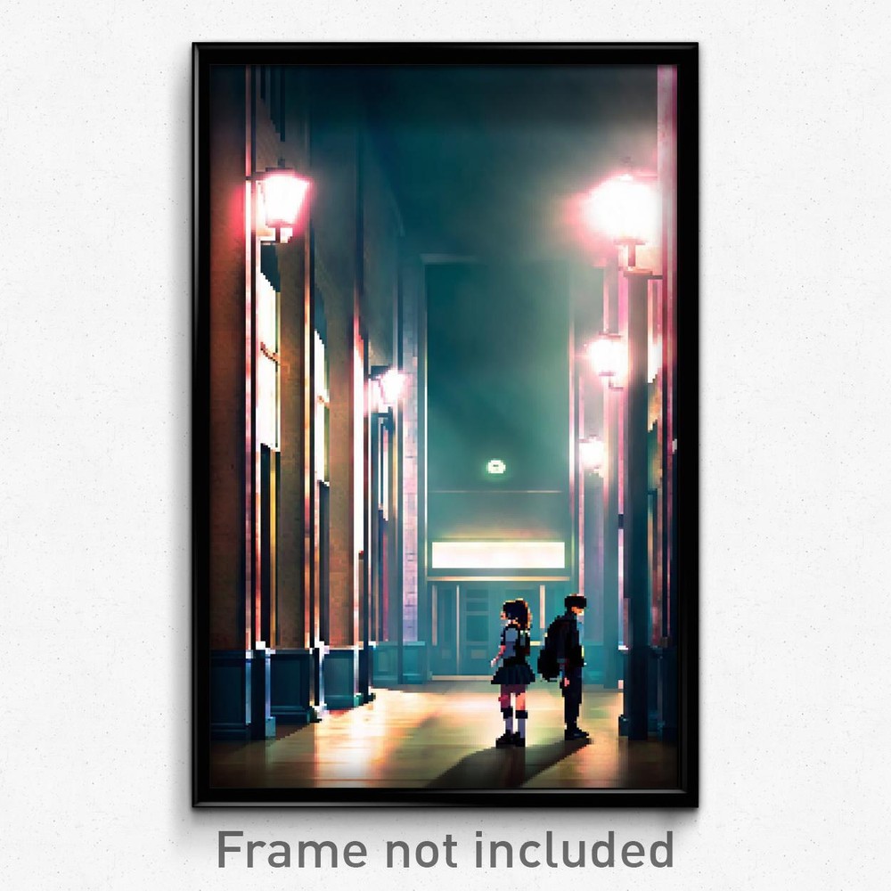 Pixel Art Poster - Mysterious High School (8 Bit Psychedelic Video Game Print)