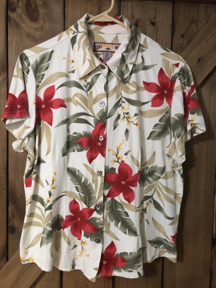 Caribbean Joe 100% Rayon Women’s Button Up Blouse Size XL Floral Short Sleeve