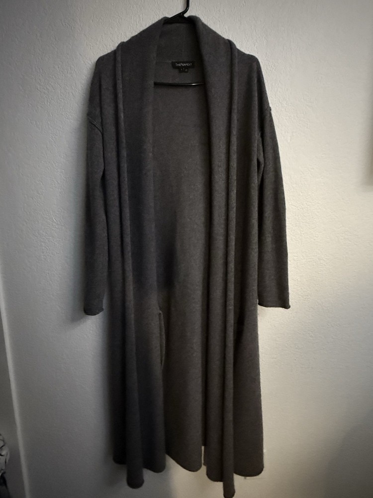 The Perfext gray 100% Cashmere Duster Cardigan Sz S Soft  Pockets