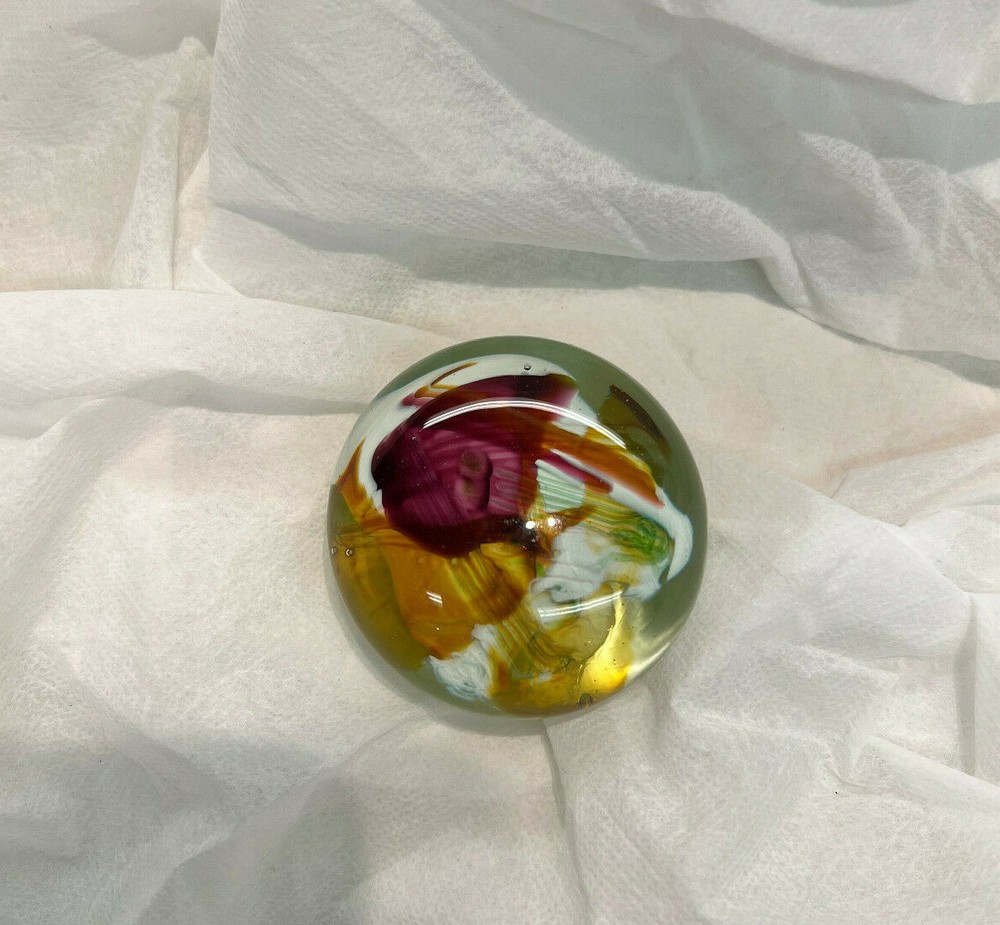 1981 Art Glass Paperweight Signed with Abstract + Contemporary Design-image