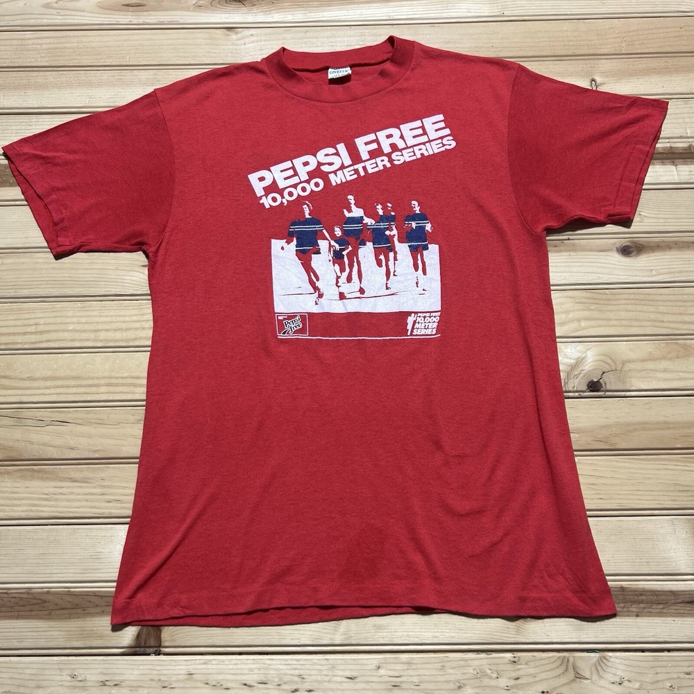 Vintage 80s Pepsi Free Marathon 10k Running Shirt 10,000 Meters Size Large