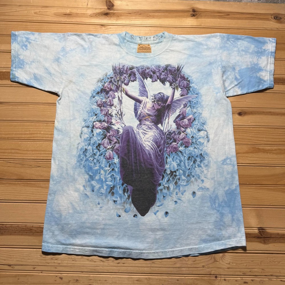 Vintage Y2K 2001 The Mountain Angel Rose Garden Graphic Tie Dye T-Shirt USA - XL
