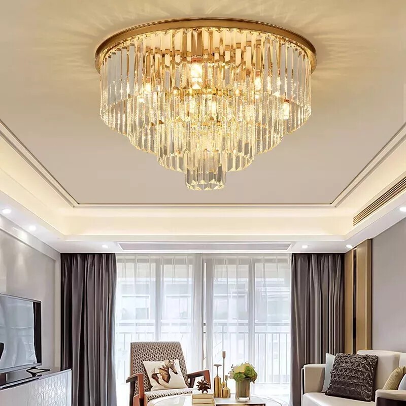 Luxury K9 Crystal Chandelier Modern Flush Mount Ceiling Lamps Lighting w/Remote