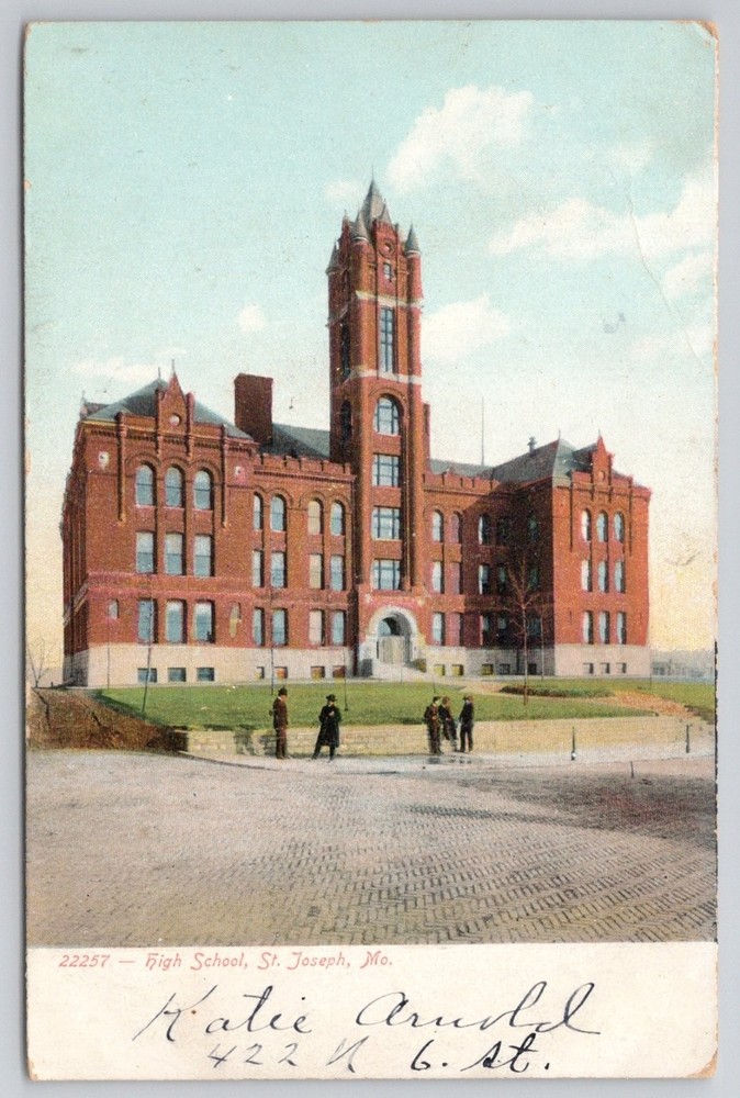 St. Joseph MO High School Antique Postcard, Majestic Brick Architecture