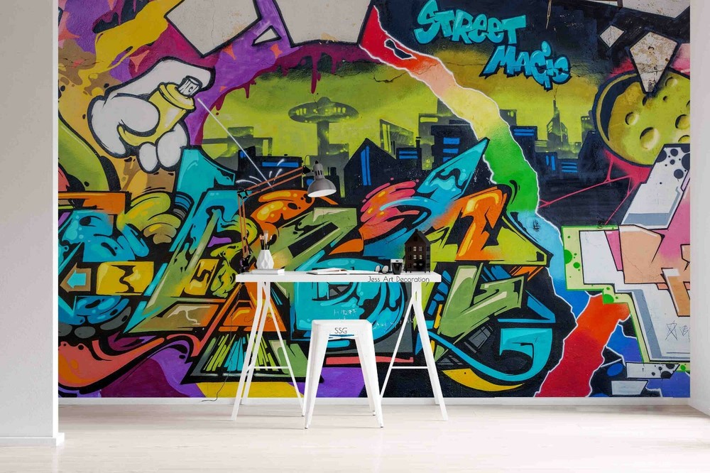 3D Abstract Artistic Graffiti Self-adhesive Removable Wallpaper Murals Wall 130-image
