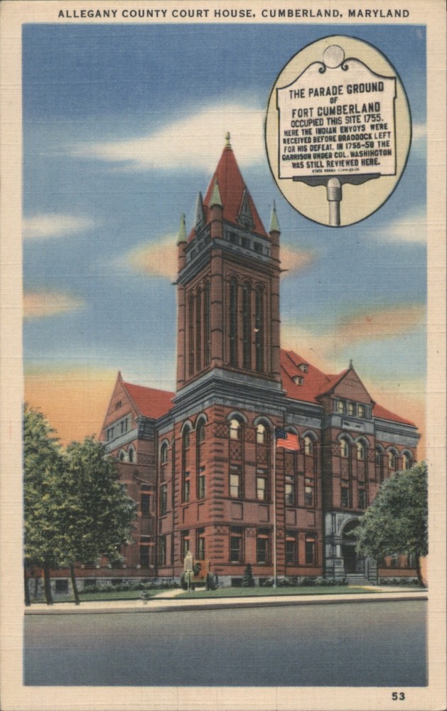 Cumberland, Maryland MD Allegany County Court House Original Vintage Postcard