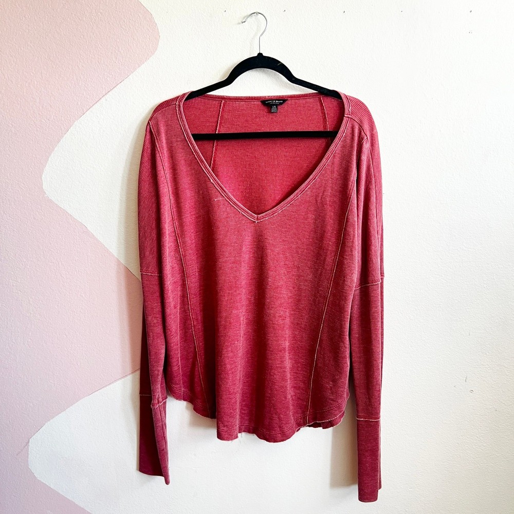 Lucky Brand Women's Red Long Sleeve Thermal Top Size Large Boho Chic Cozy