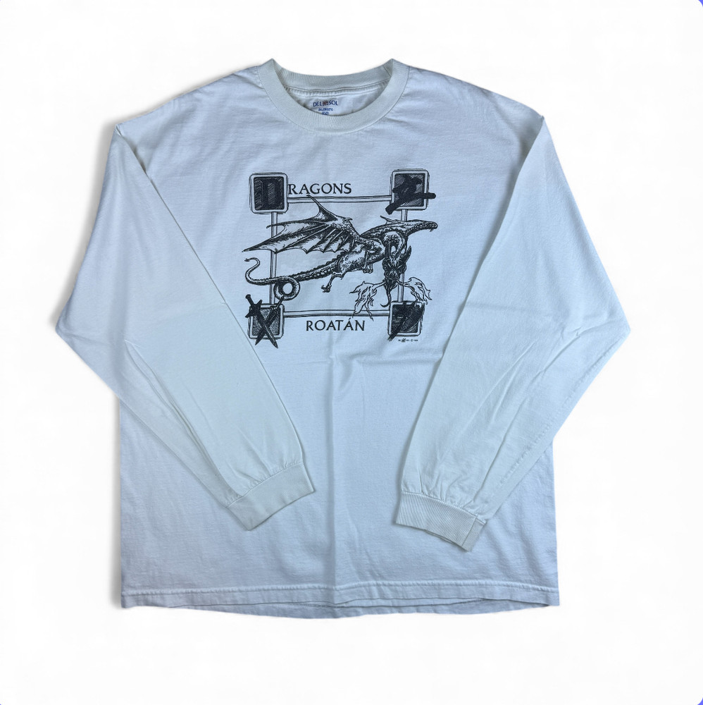 Vintage Dragon Shirt Mens 2XL White 1999 Roatan Medieval Graphic 90s Tee