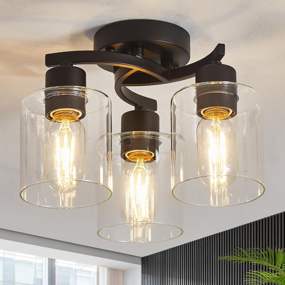 Semi Flush Mount Ceiling Light, 3 Light Ceiling Light Fixtures, Black Kitchen Li