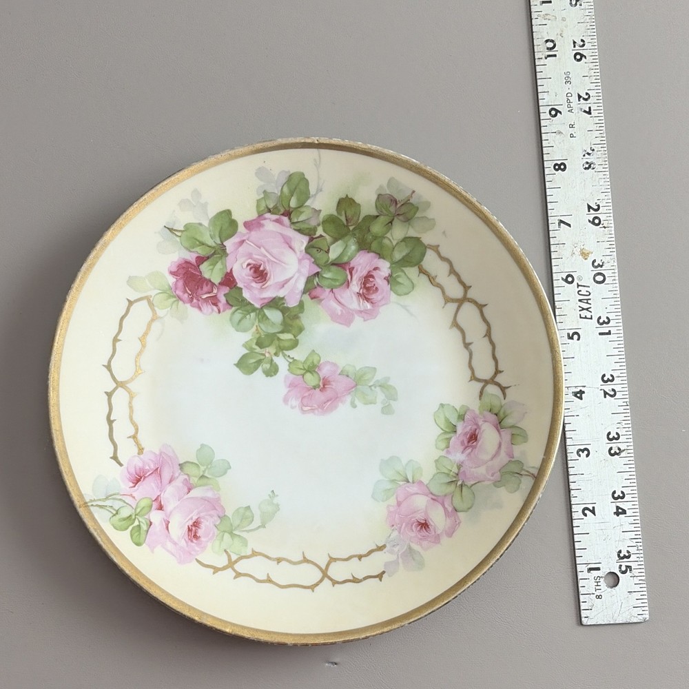 Royal Rudolstadt Prussia Porcelain Floral Rose Round Plate with Gold Trim