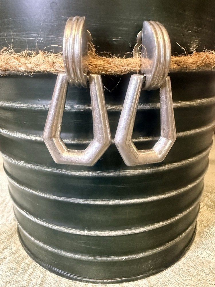 Vintage Ben-Amun Signed Geometric Clip On Earrings Silver Tone Modernist Art