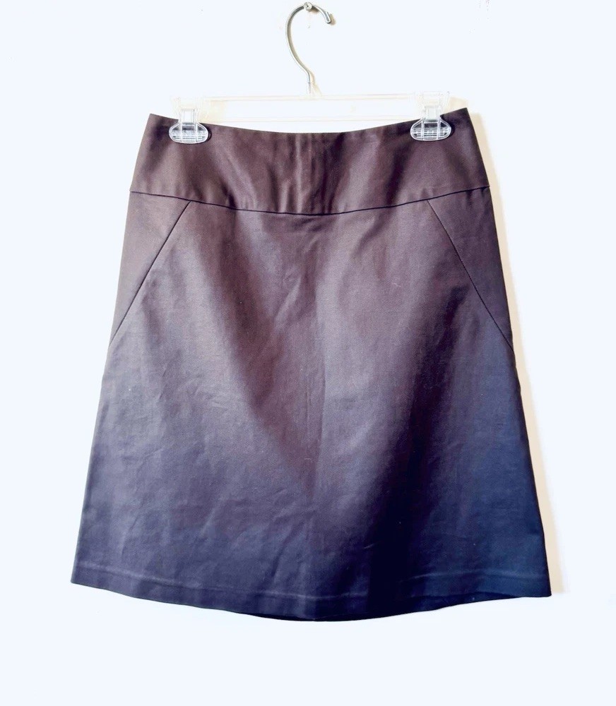 Banana Republic Stretch Sz 2 Cotton Poplin Dark Brown A-Line Knee Length skirt.