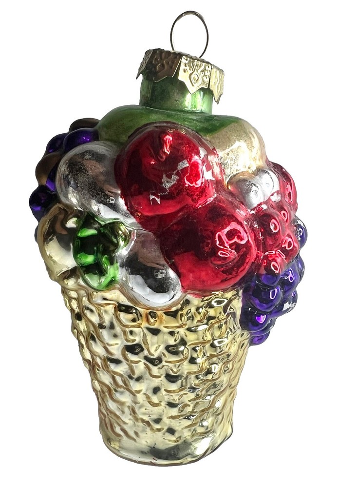 Hand Blown Glass Fruit Basket Christmas Ornament 3