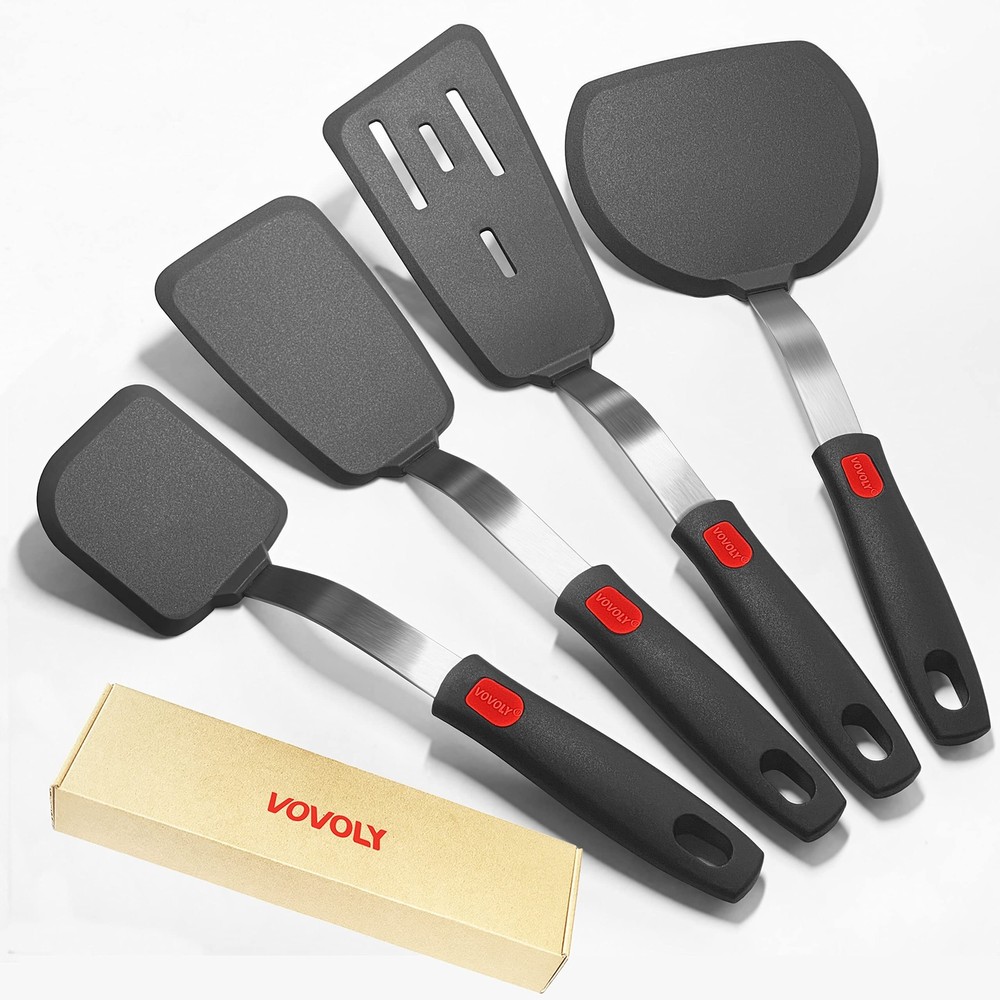 Silicone Spatula Turner Set with Lengthened Handle, Heat Resistant Spatulas f...