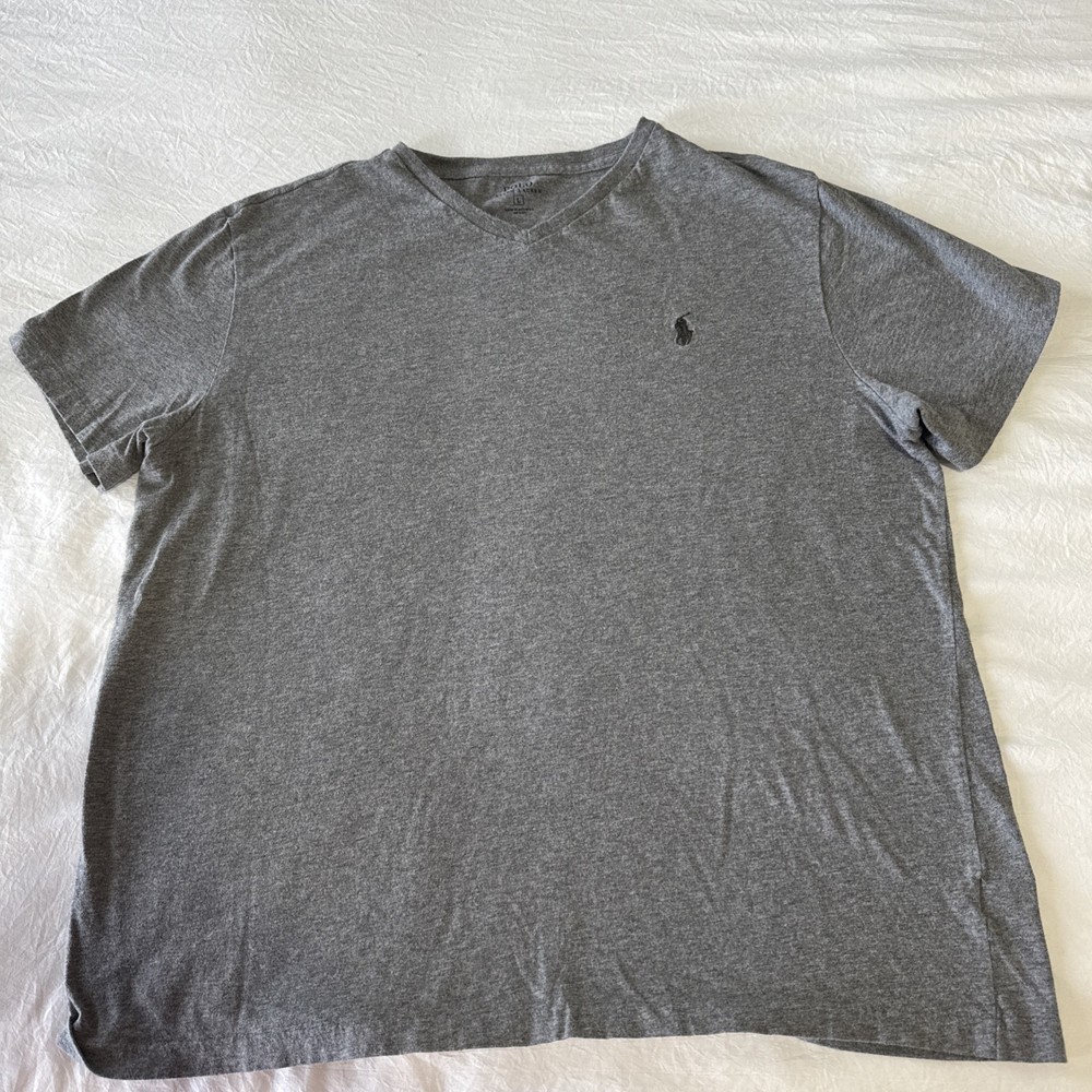 Men’s Polo Ralph Lauren V-Neck pony 100% Cotton  T-shirt Large gray