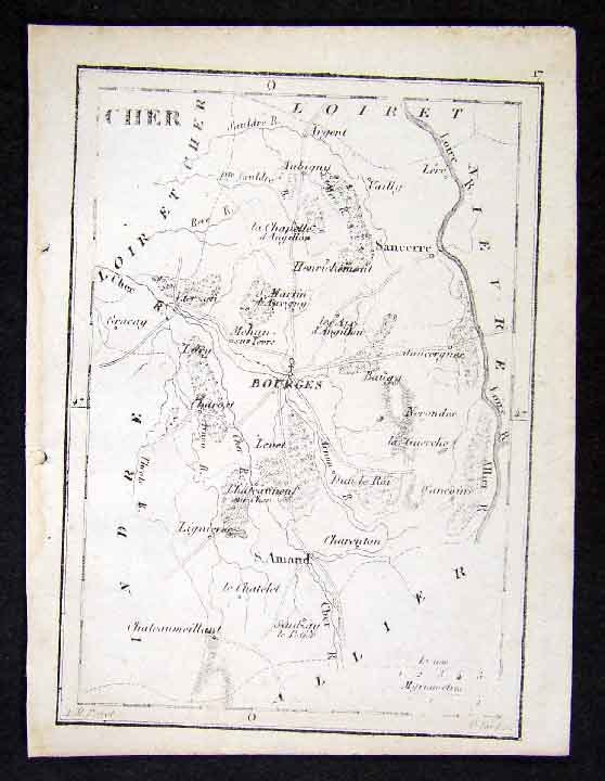 c. 1830 Perrot Tardieu Map - Cher - Bourges Loire France Miniature Antique Map