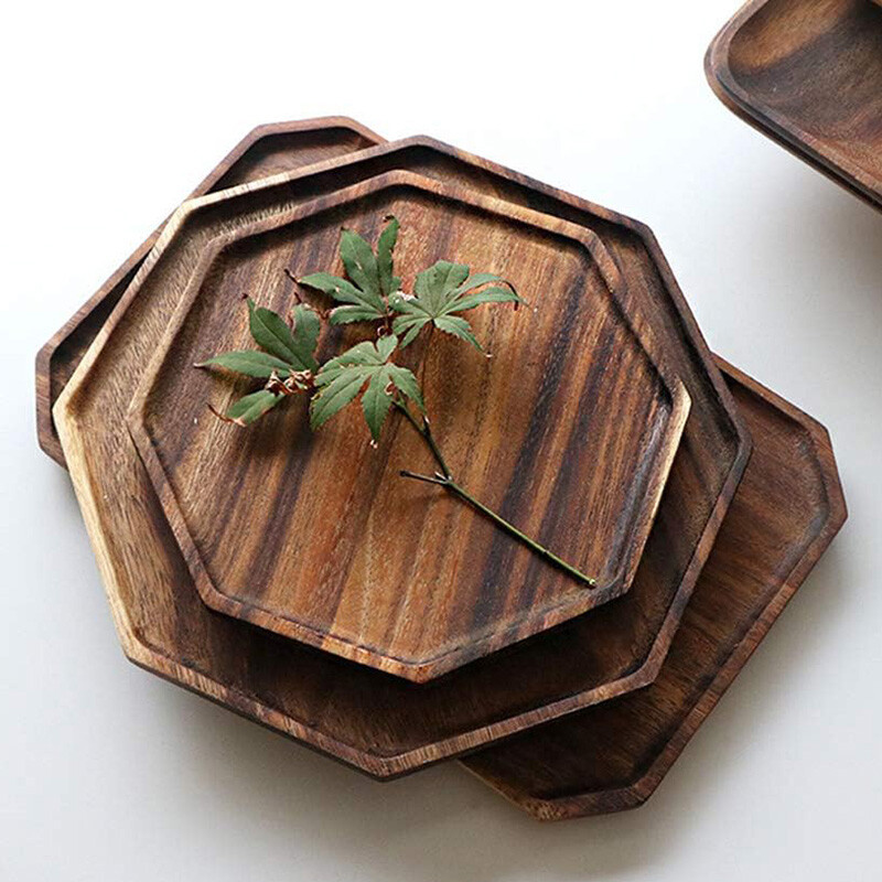 Acacia Wood Octagon Serving Tray for Desserts Snacks and Food  -image