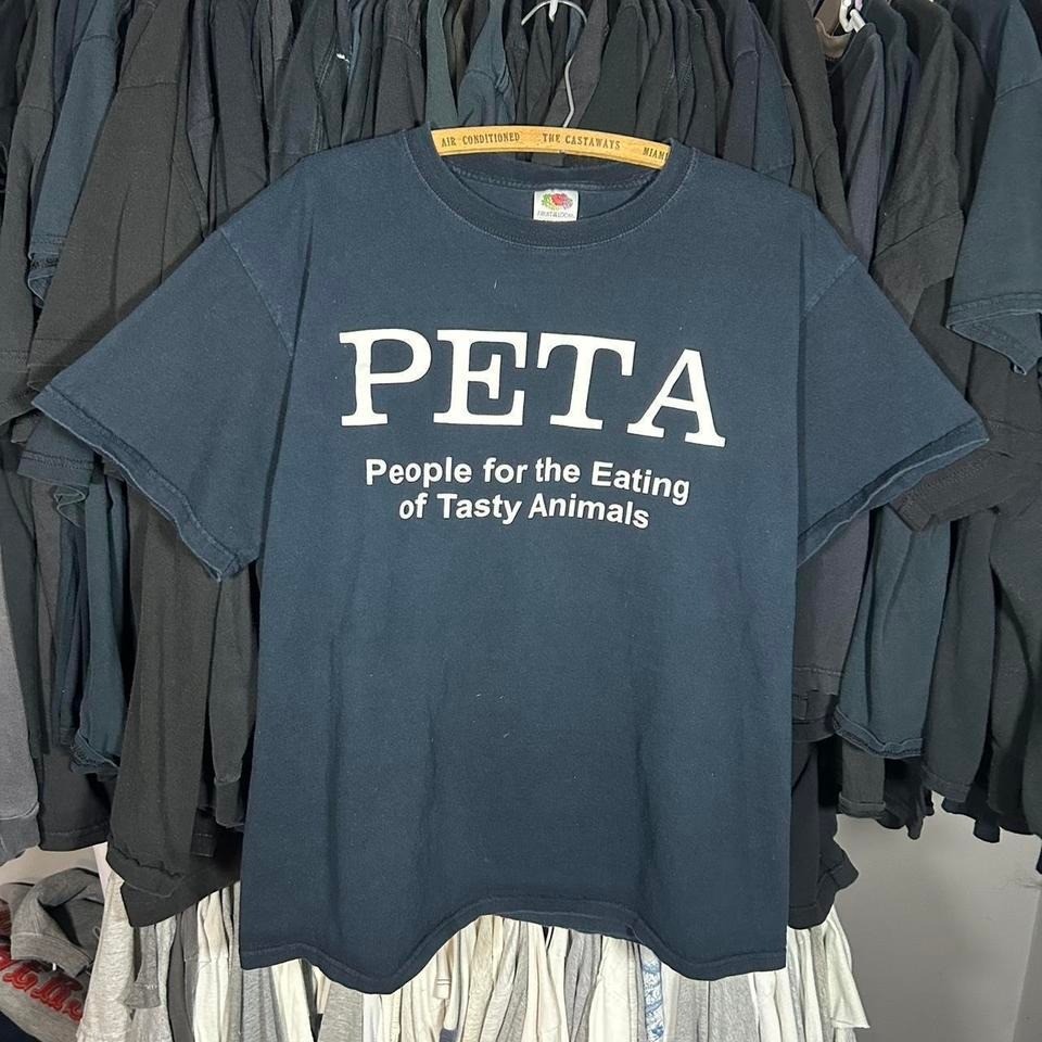 Black PETA parody vintage Y2K funny joke graphic tee #animalrights Size L