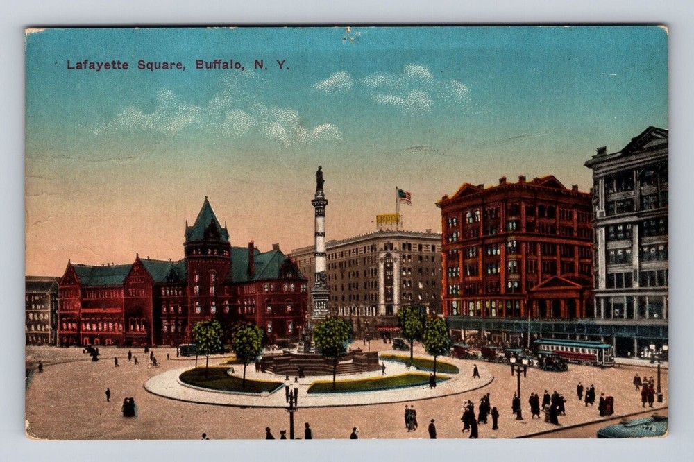 Buffalo NY-New York, Lafayette Square, Advertisement, Vintage c1914 Postcard