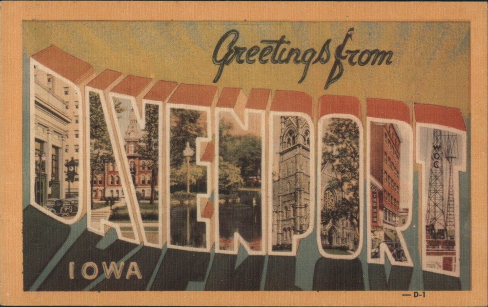 Davenport, Iowa IA Greetings from Davenport, Iowa-Letter View Buildings Postcard