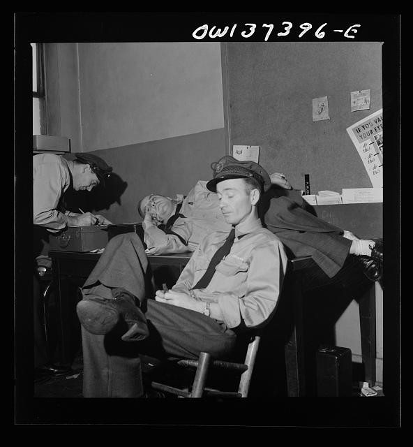 Photo:Columbus Ohio Greyhound Bus Drivers Resting in Drivers Room 1943
