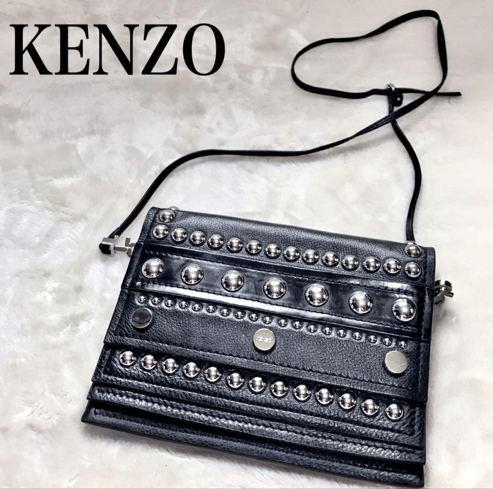 Kenzo Studded Leather 2-Way Shoulder Bag Clutch Preowned Excellent Condition  
