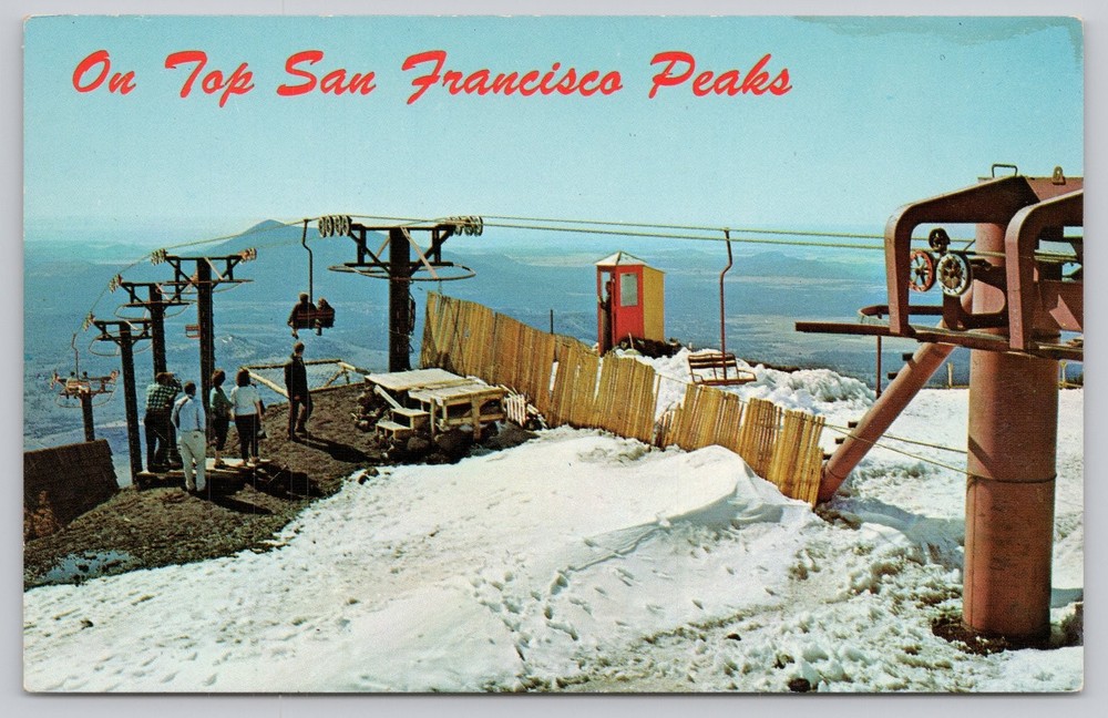 On Top San Francisco Peaks Sky Ride Postcard Flagstaff Arizona Petley Chrome