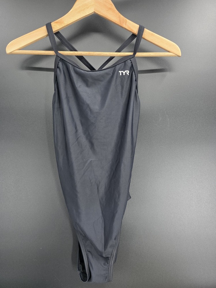TYR Black One Piece Swimsuit Crossback Athletic Competition Swim Womens Swimwear