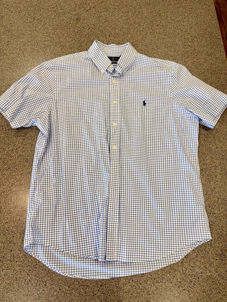 Polo Ralph Lauren Men’s Large White Check Short Sleeve Button Down Classic Fit