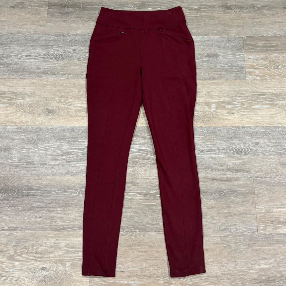 Susan Graver Weekend Burgundy Pintuck Pull On Leggings Pants Womens XXS Stretch