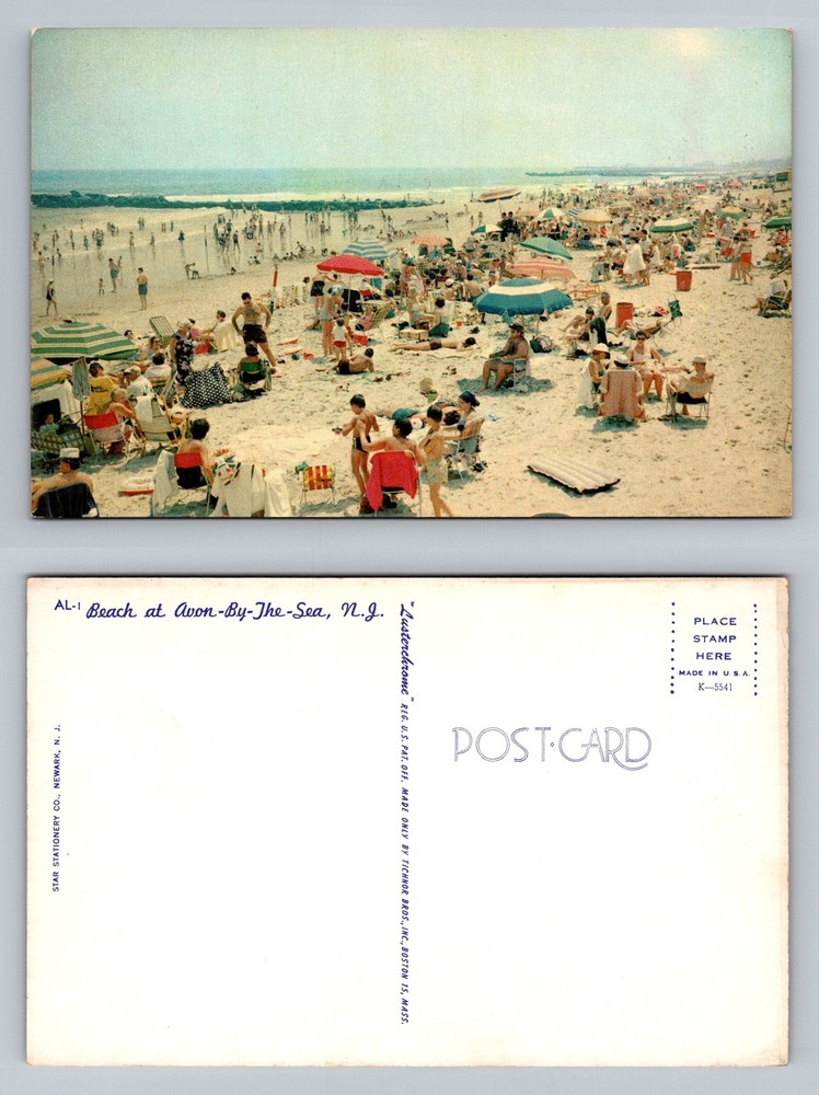 Avon By The Sea, NJ-New Jersey, Beach Bathers Crowded Shoreline Vintage Postcard