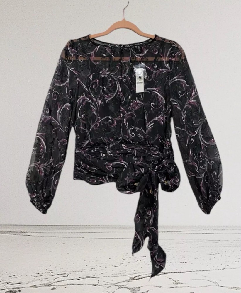 White House Black Market Tie Waist Top Women’s Size 0 Silk Blend NWT $149