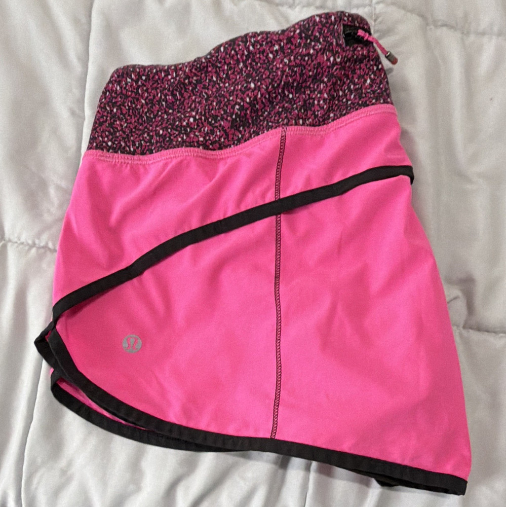 lululemon Women’s Pink Speckled Running Shorts Lined Zip Pocket Drawstring