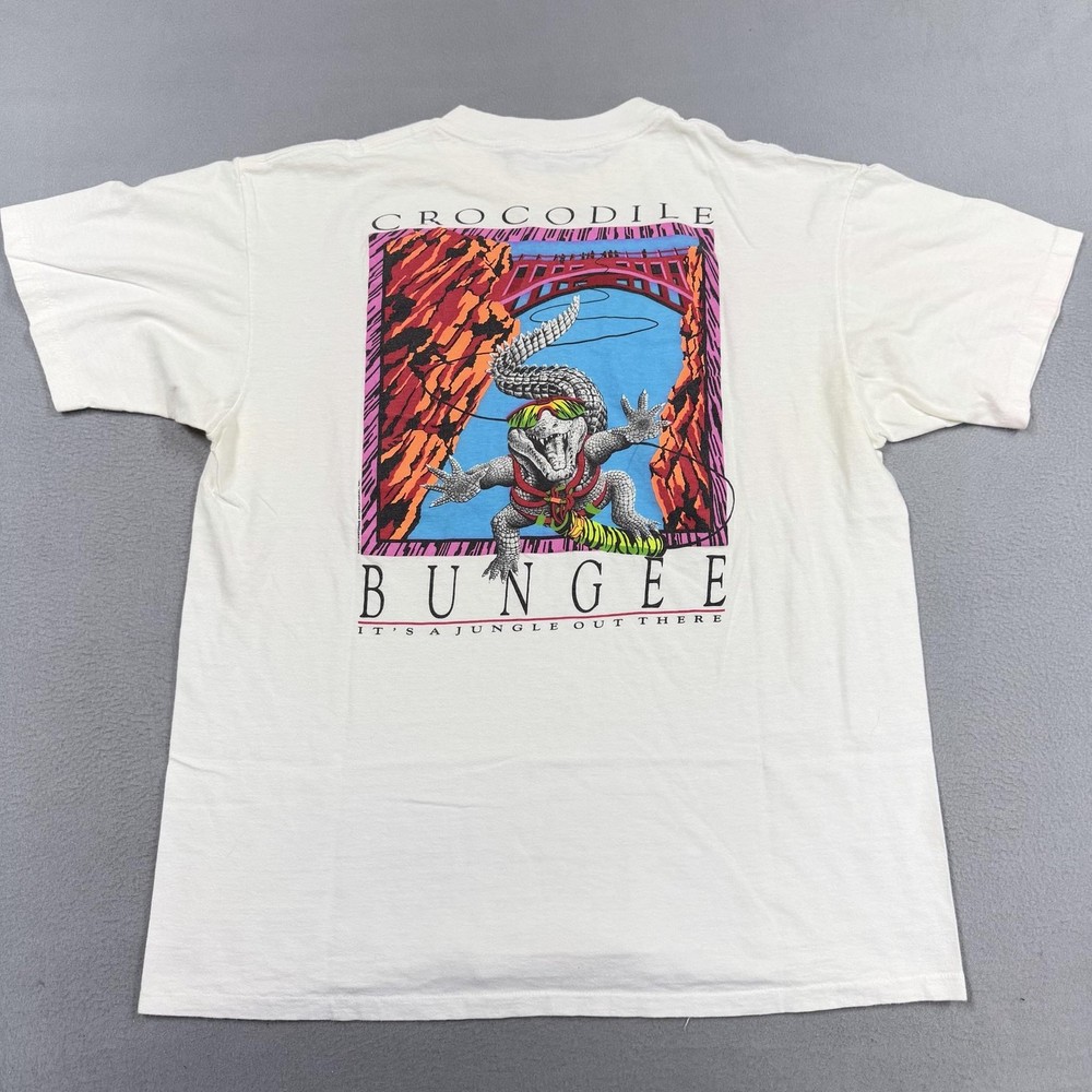 Vintage Lifeforms Shirt Mens XL White Crocodile Bungee Jungle Graphic Tee