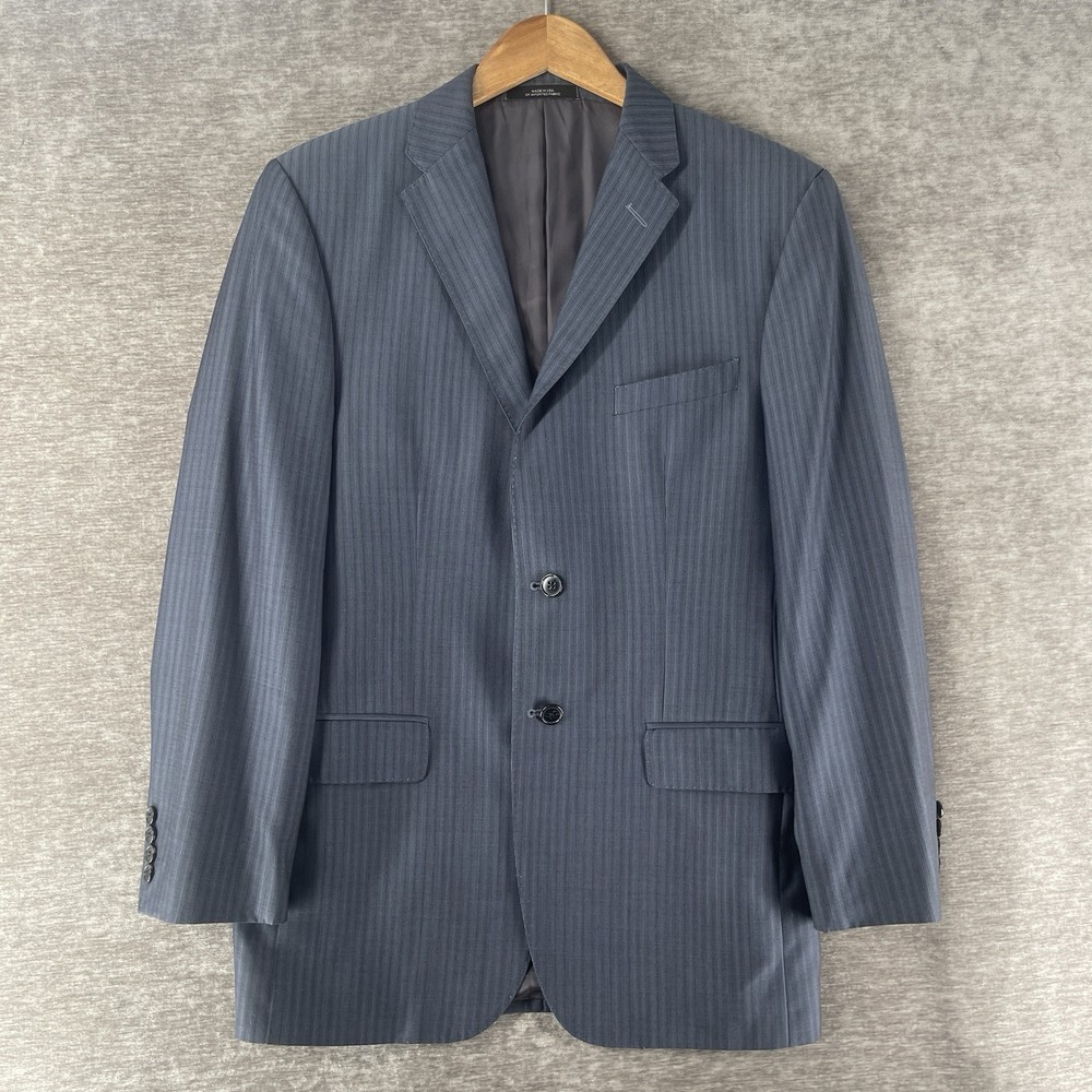 Ermenegildo Zegna Saks Fifth Ave Blazer Suit Jacket 40R Blue Striped 100% Wool