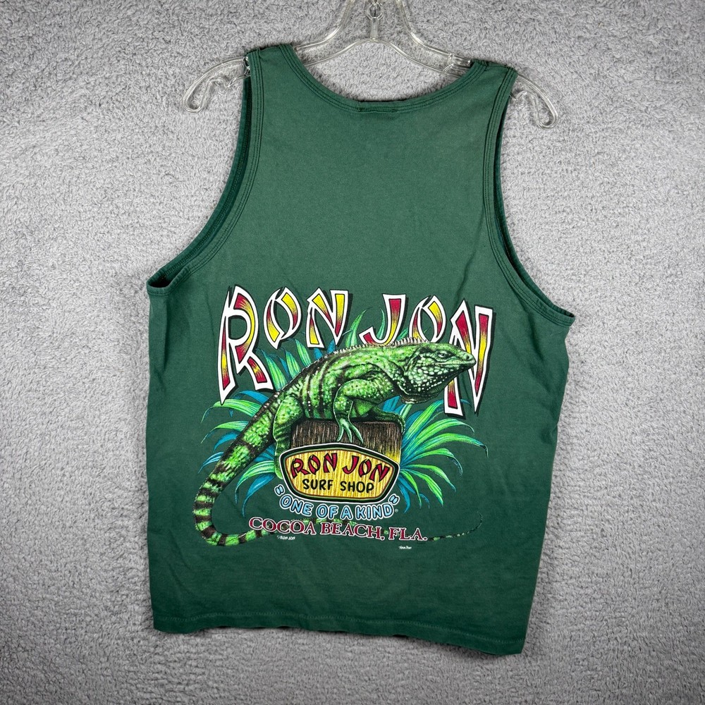 Ron Jon Surf Shop Mens Green Iguana Graphic Tank Top Cocoa Beach Florida Large